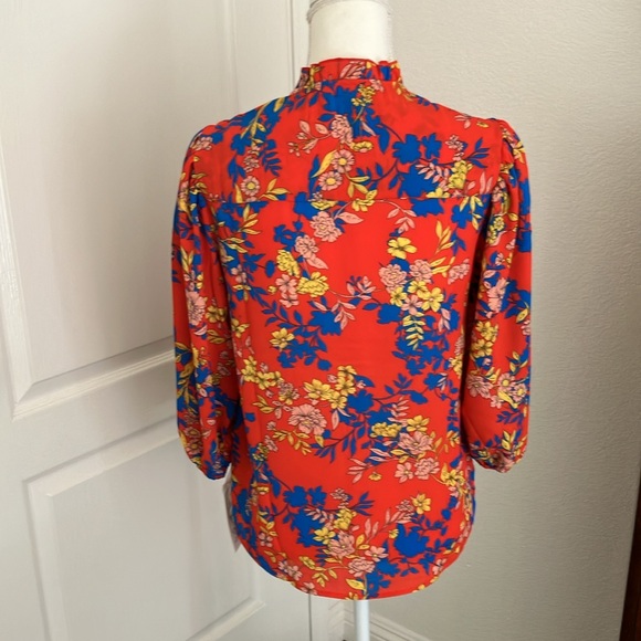 Nanette Lepore red multicolor floral blouse Size XS feels like medium size - Picture 3 of 16